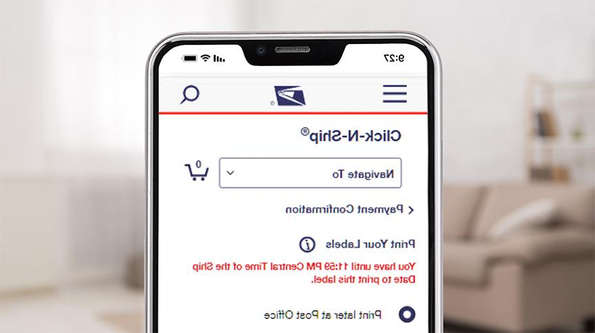 Click-N-Ship screen showing the option to 'Print later at Post Office.'